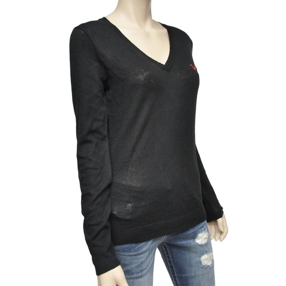 True Religion Embroidery U V-Neck Cotton/Cashmere Sweater Black XS Nwt $178 - Picture 4 of 8